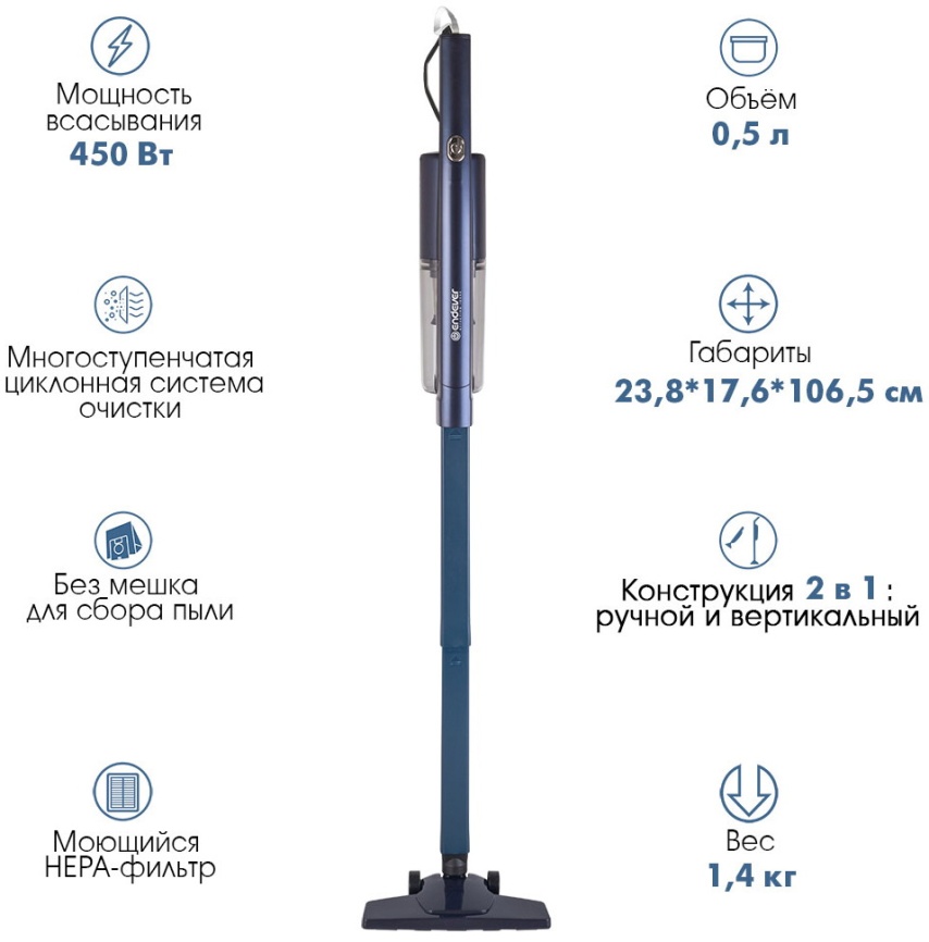Пылесос вертикальный Endever SkyClean VC-298 90787 синий фото 5