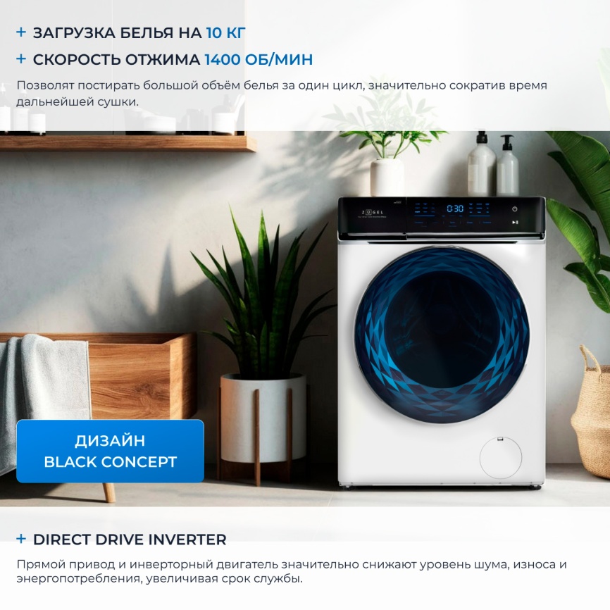 Стиральная машина Zugel ZWF10141I 10 кг, белый фото 3