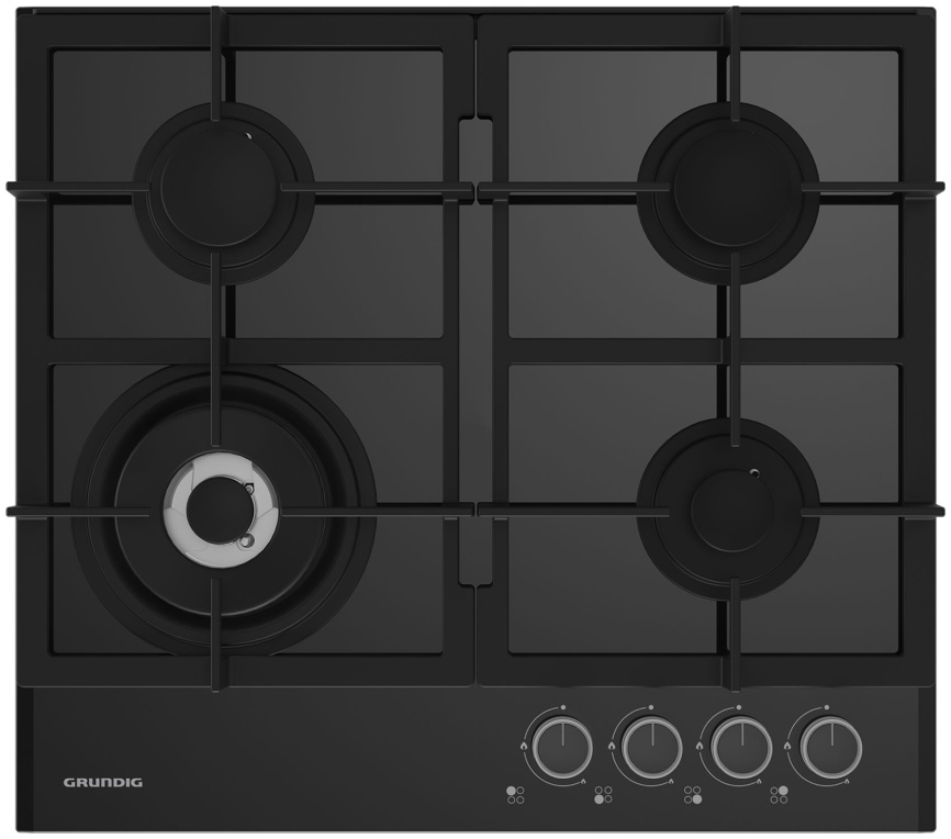 Газовая варочная панель Grundig GIGL 6234250 58 см, 4 конфорки закаленное стекло электроподжиг газконтроль, черный фото 1