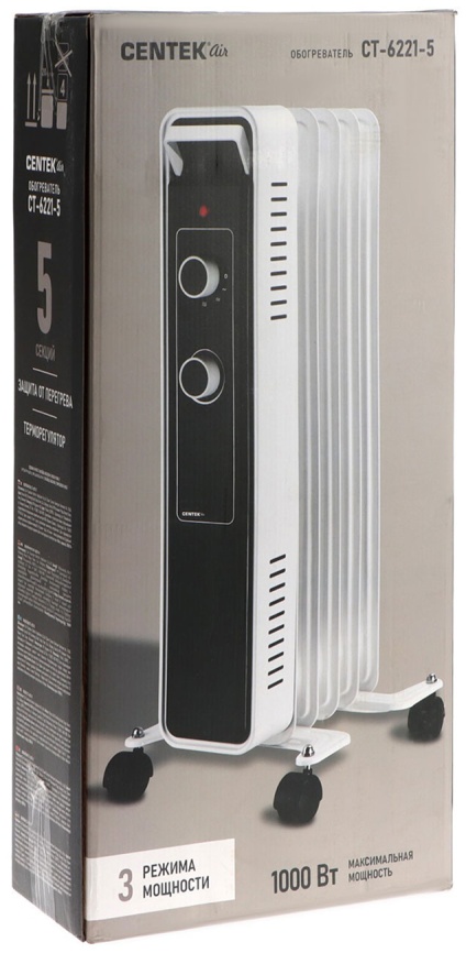 Масляный обогреватель Centek CT-6221-5, белый, 5 секций (12.5 м) фото 7