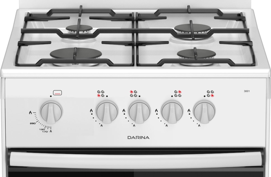 Газовая плита Darina A 3001 W 50 см, 50 л, 4 конфорки, белый фото 2