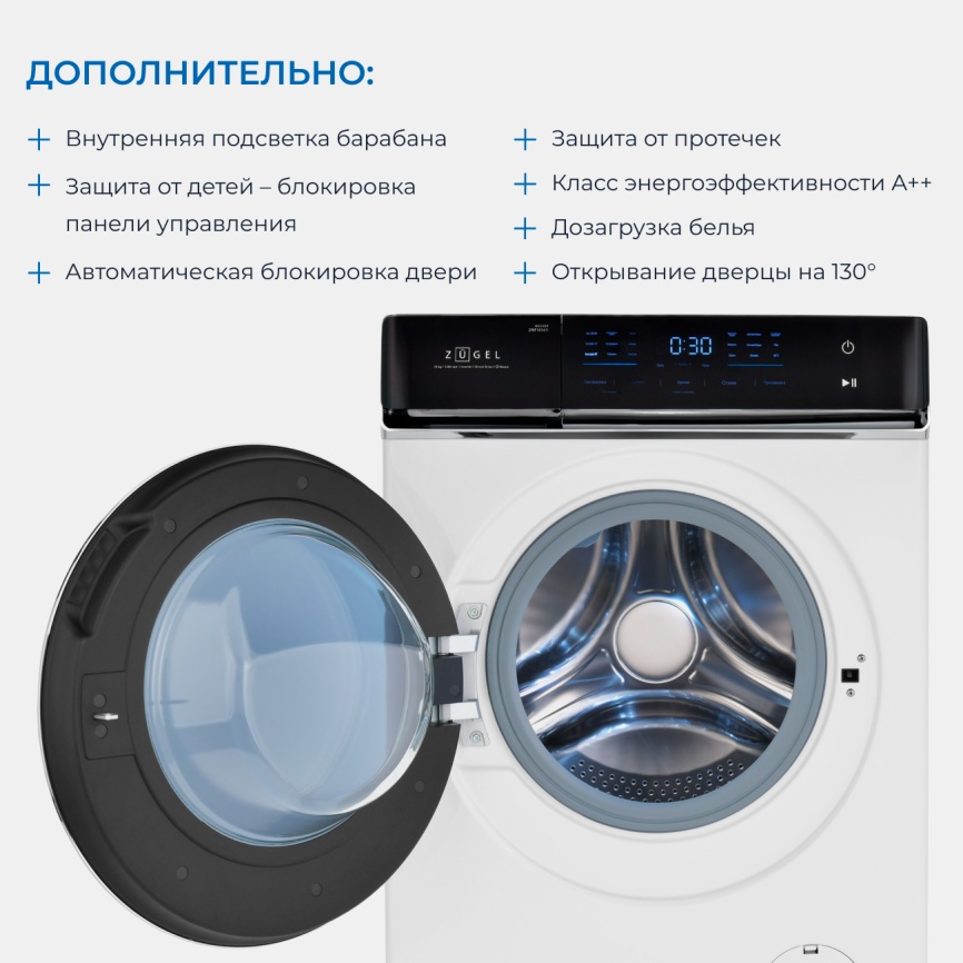 Стиральная машина Zugel ZWF10141I 10 кг, белый фото 7