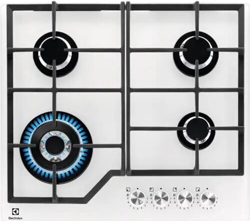 Газовая варочная панель Electrolux KGG64362W 59 см, 4 конфорки электроподжиг газконтроль, белый фото 1