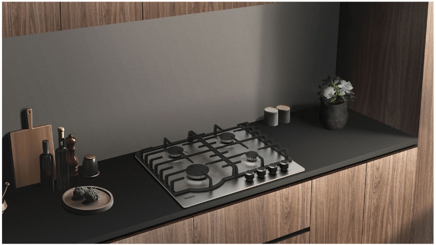 Газовая варочная панель Haier HHX-M64RNX 58 см, 4 конфорки электроподжиг газконтроль, серебристый фото 5