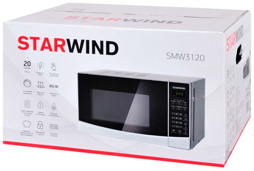 Микроволновая печь - СВЧ Starwind SMW3120 20л. 700 Вт, серебристый/черный фото 11