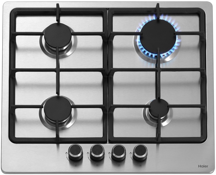 Газовая варочная панель Haier HHX-M 64 CNX 58 см, 4 конфорки электроподжиг газконтроль, серебристый фото 1