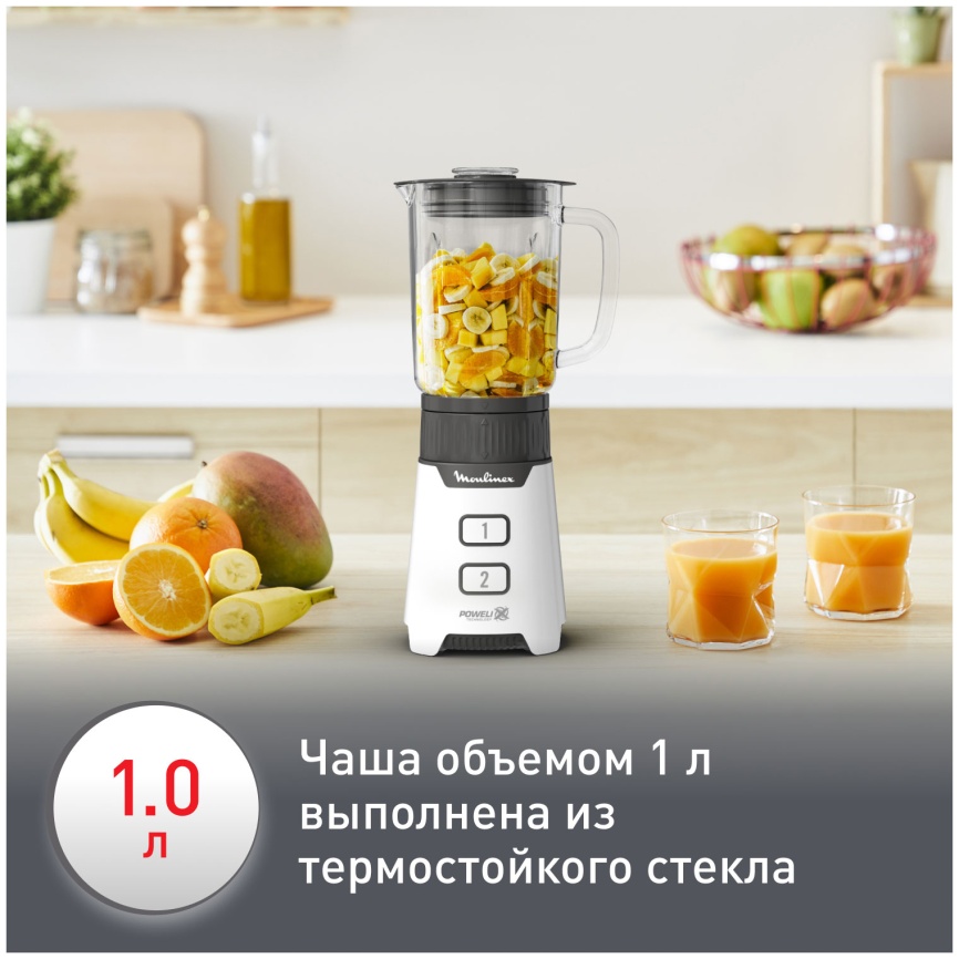 Блендер стационарный Moulinex Minimix Glass LM16L110, белый фото 8