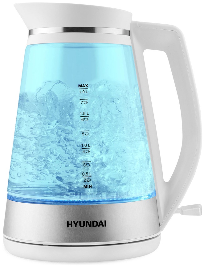 Чайник электрический Hyundai HYK-G3037, белый/прозрачный фото 3