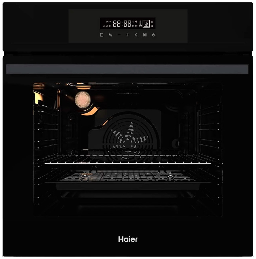 Электрический духовой шкаф Haier HOX-FP3AGB 59 см, 76 л, гриль и конвекция, черный фото 1
