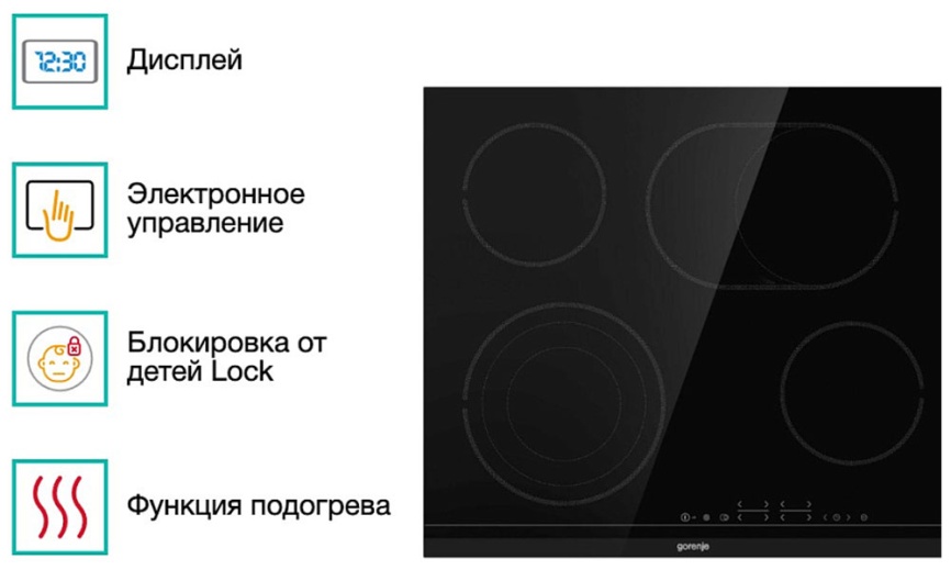 Электрическая варочная панель Gorenje ECT646BSCE 60 см, 4 конфорки стеклокерамика, черный фото 8