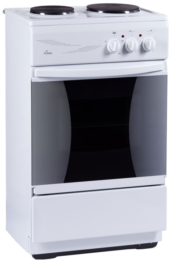 Электроплита Flama CE 3201 W 50 см, 30 л, 2 конфорки, белый фото 1