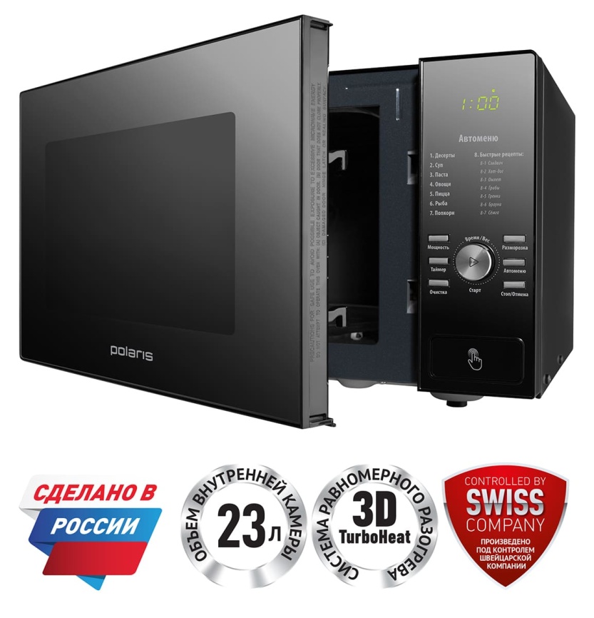 Микроволновая печь - СВЧ Polaris PMO 2303D RUS, чёрный фото 1