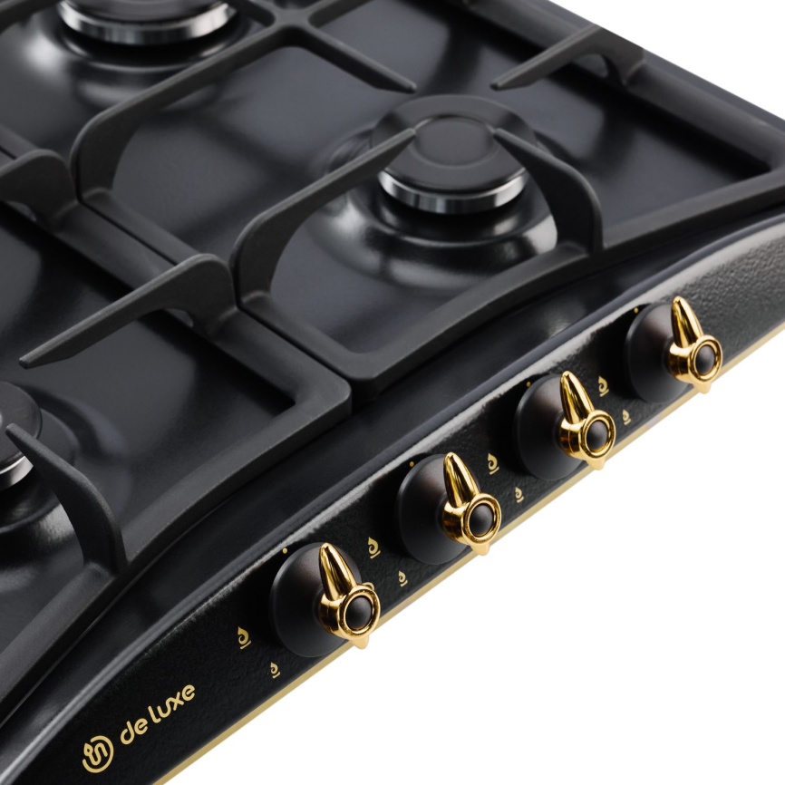 Газовая варочная панель De luxe 5840.00 гмв - 056ЧР 58 см, 4 конфорки электроподжиг газконтроль, черный фото 5