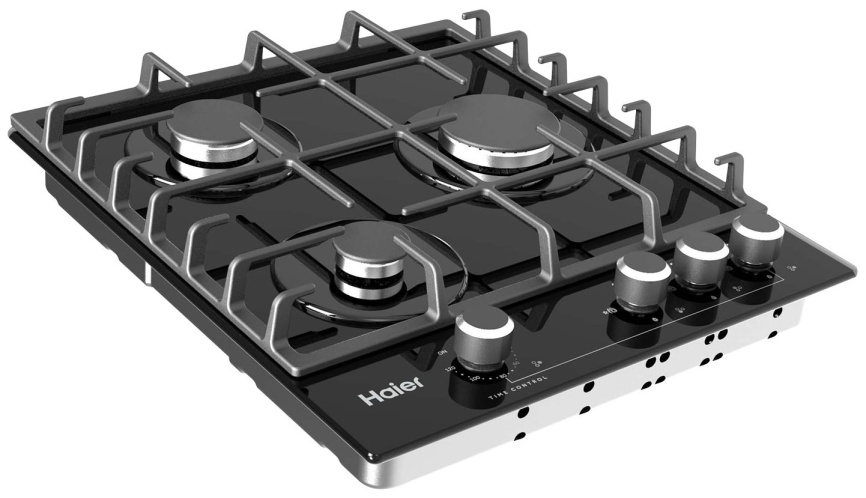 Газовая варочная панель Haier HHX-G53CNMB 45 см, 3 конфорки электроподжиг газконтроль, черный фото 3