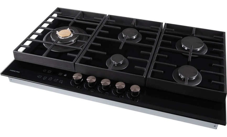 Газовая варочная панель Hiberg VM 9155 B 87 см, 5 конфорок электроподжиг газконтроль, черный фото 6