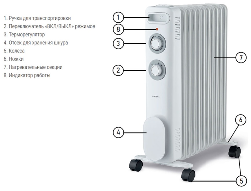 Масляный обогреватель Centek CT-6230-9, белый фото 3